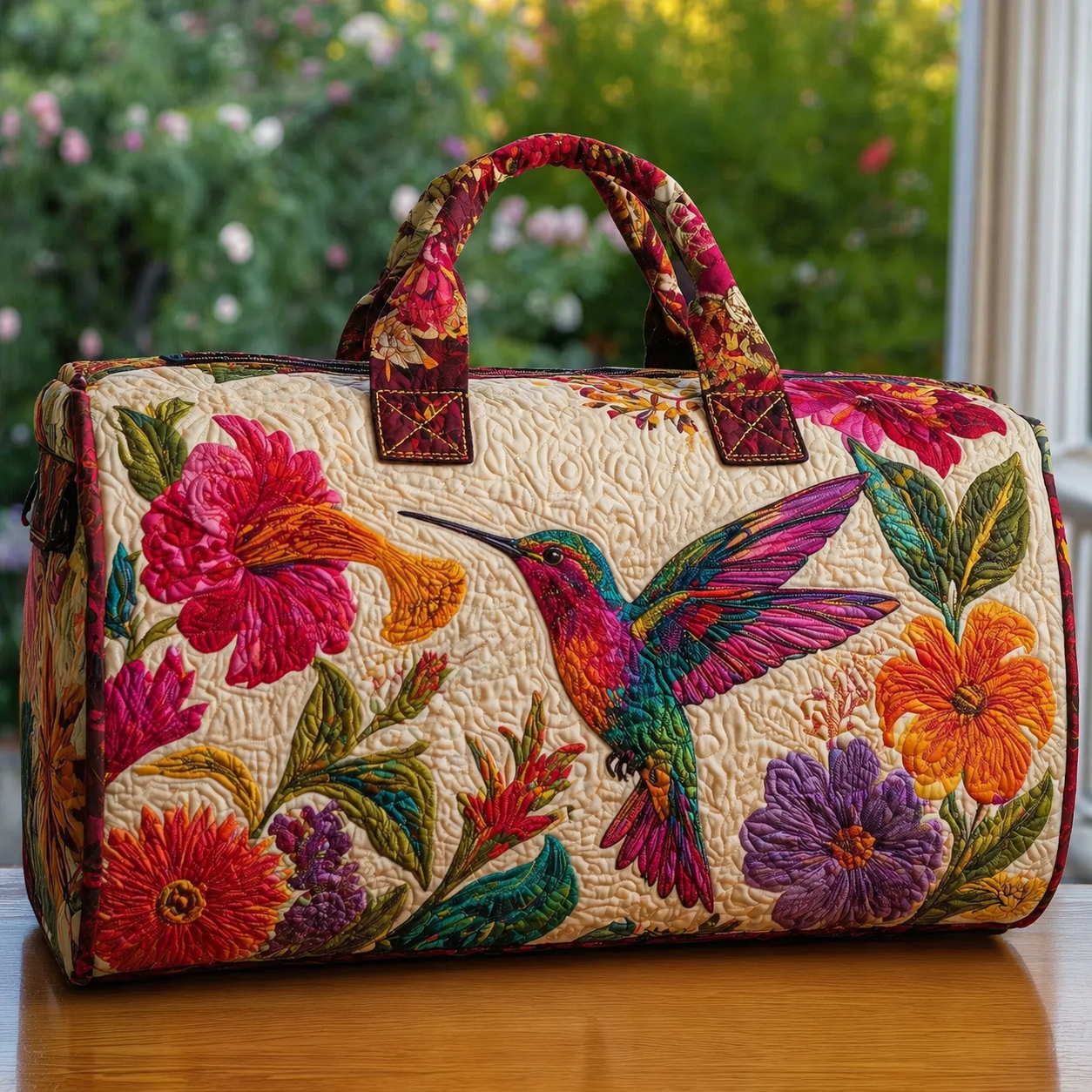 Bohemian Hummingbird Quilted Duffle Bag