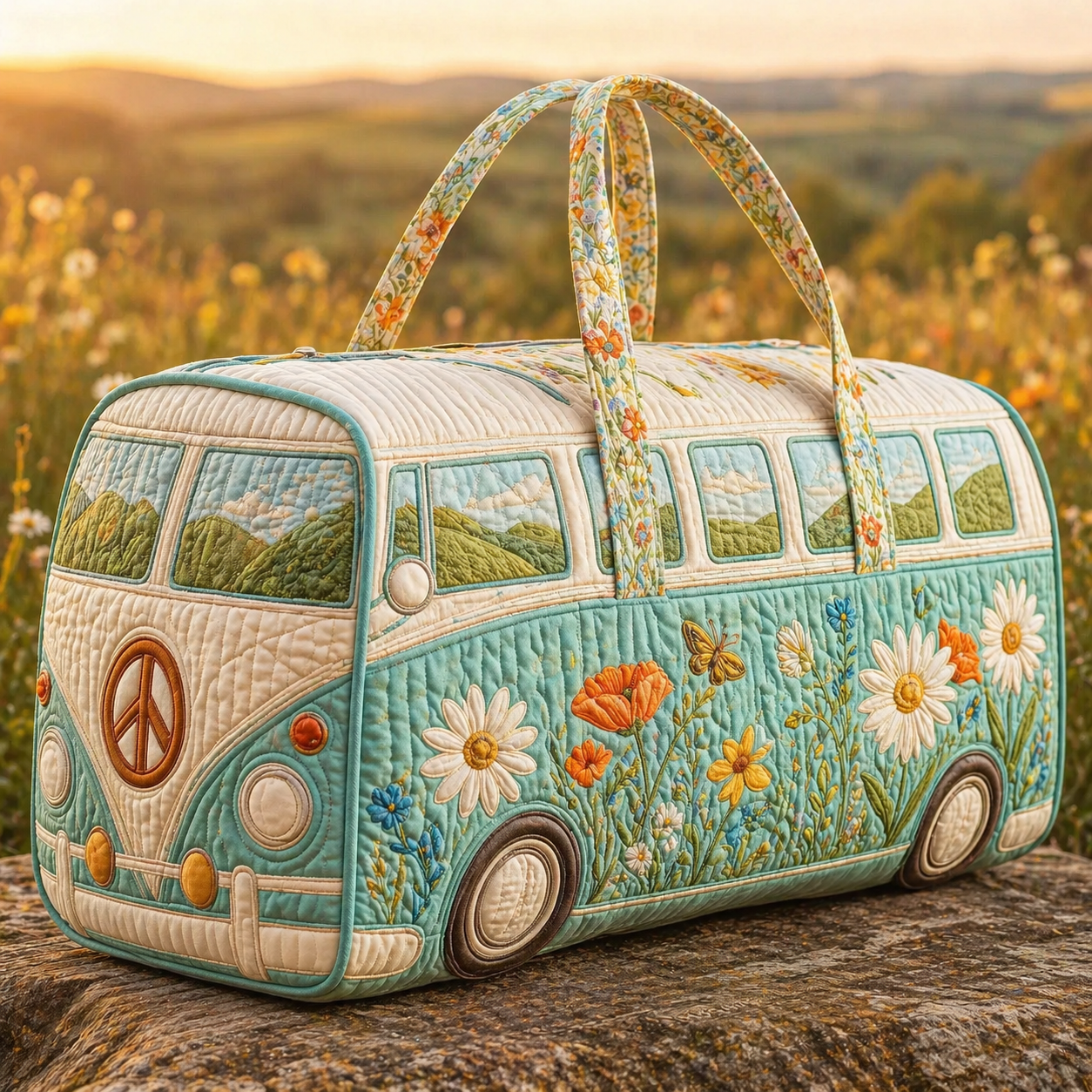 Vintage VW Bus Quilted Duffle Bag