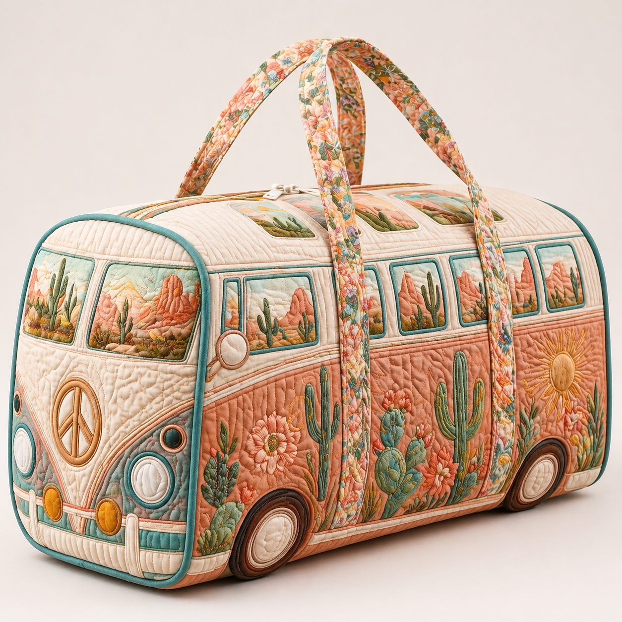 Desert Cactus & Sun VW Bus Quilted Duffle Bag