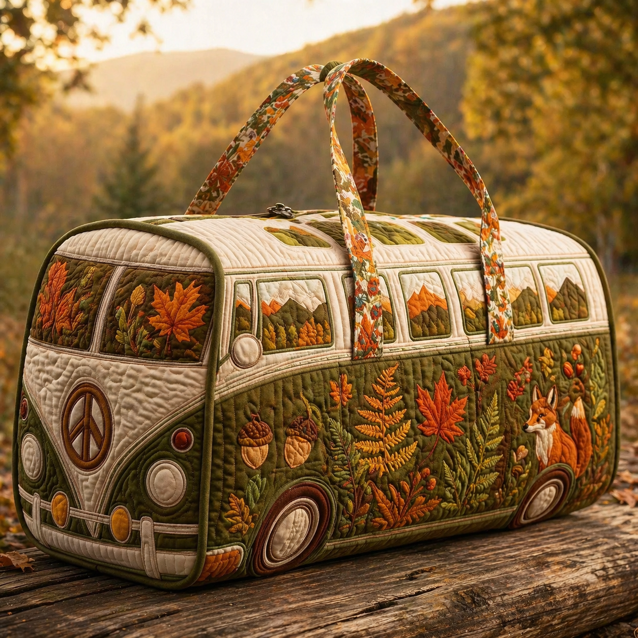 Autumn Fox & Maple VW Bus Quilted Duffle Bag