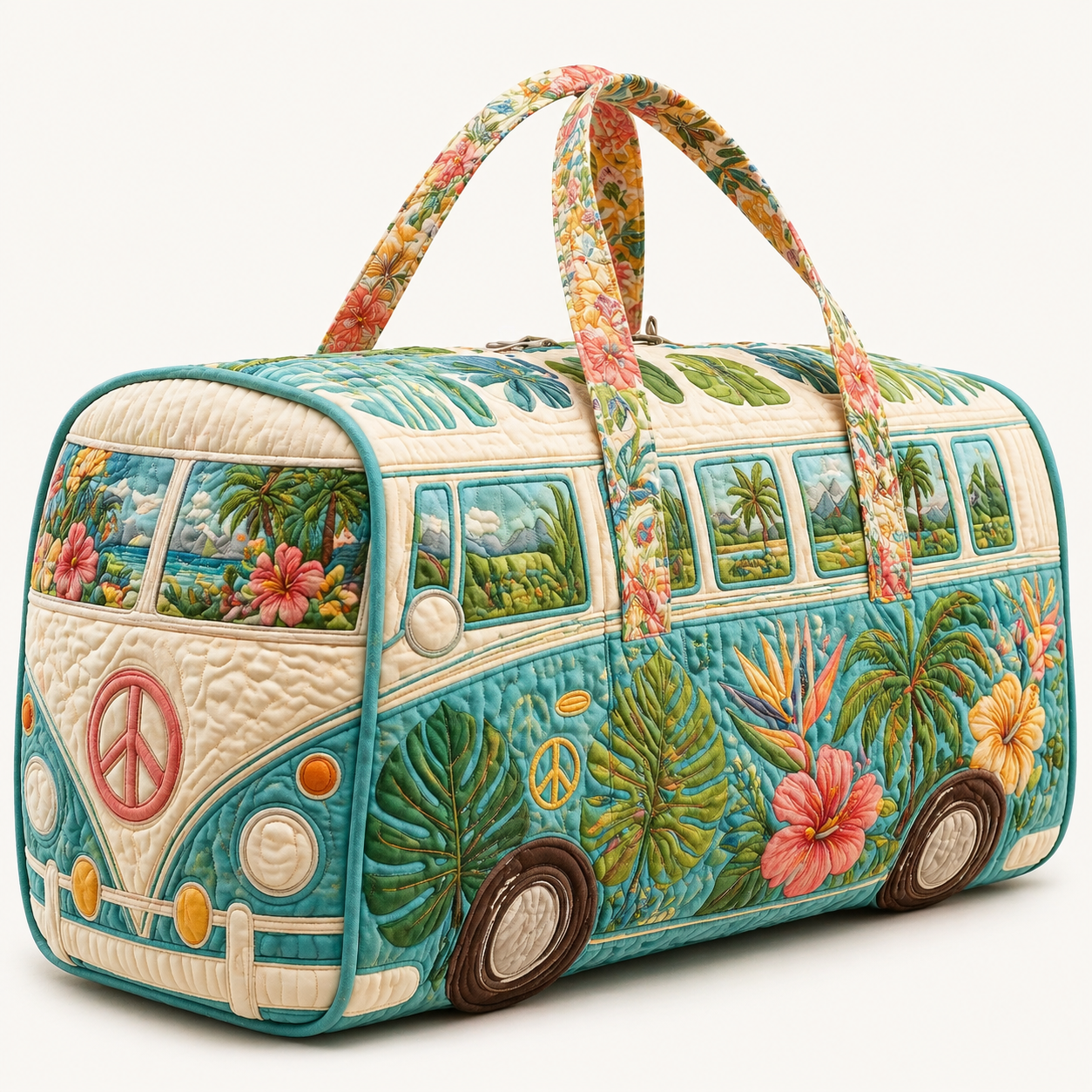 Tropical Hibiscus VW Bus Quilted Duffle Bag