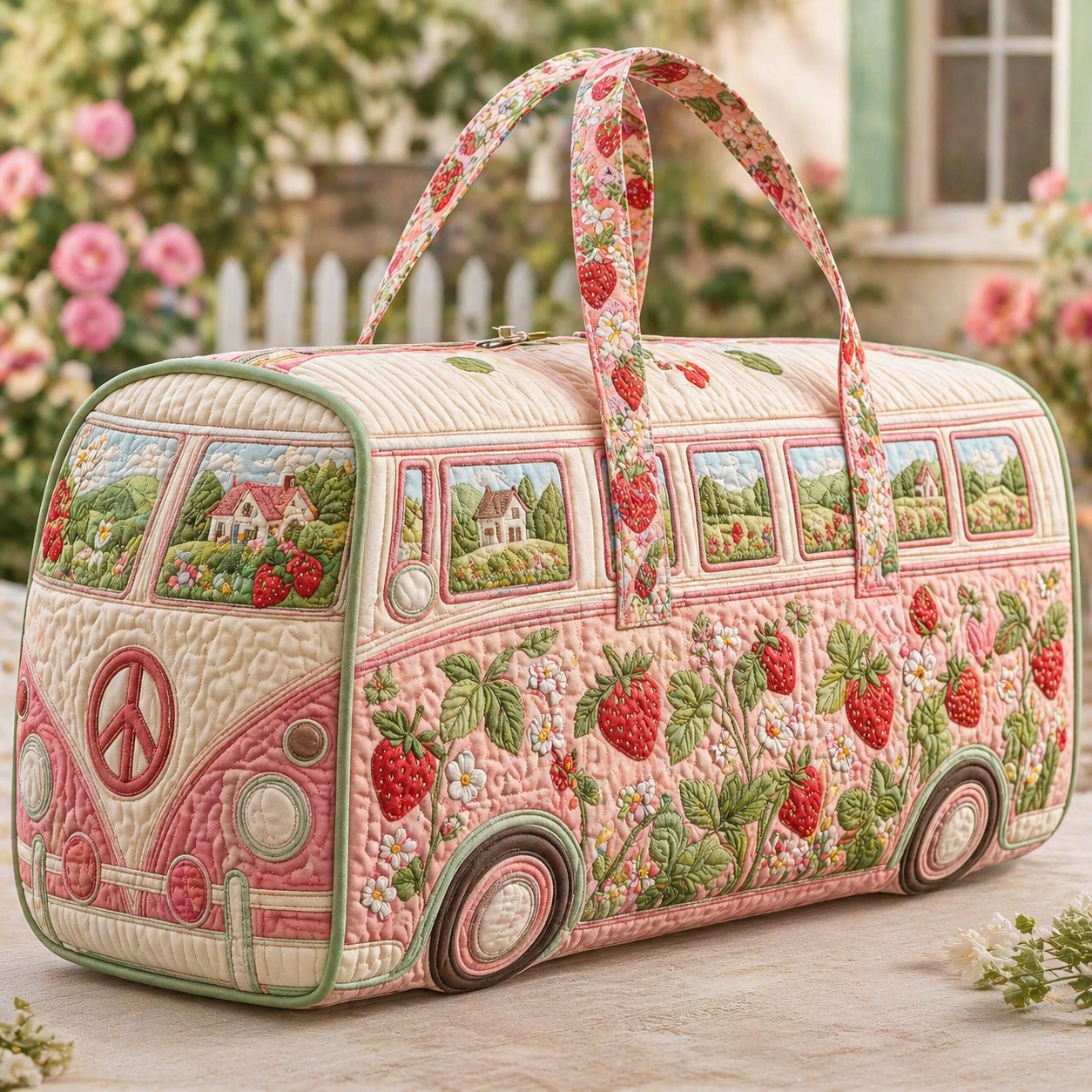 Strawberry Cottage VW Bus Quilted Duffle Bag