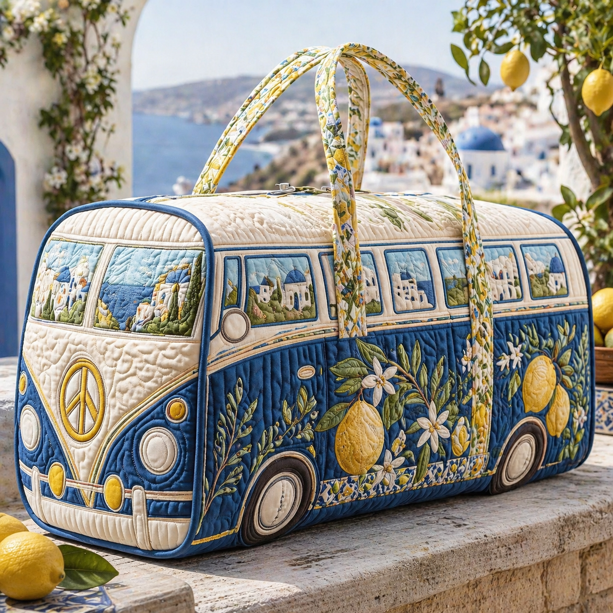 Santorini Lemon Olive Quilted Duffle Bag