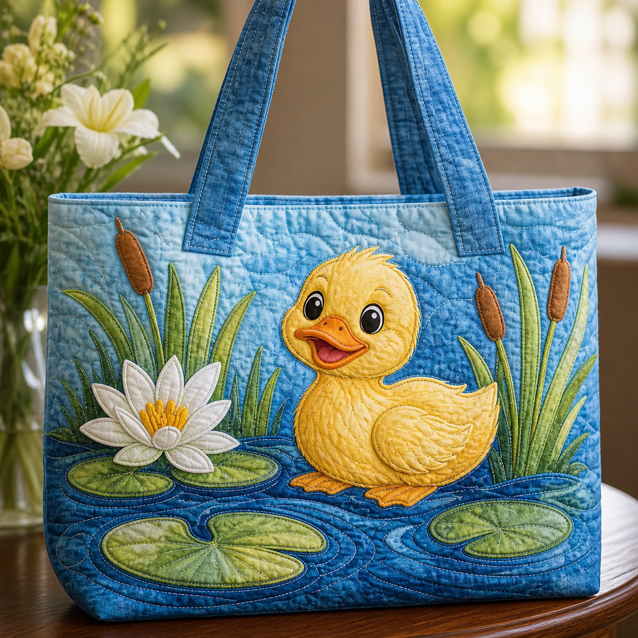 Duck Pond Quilted Tote Bag