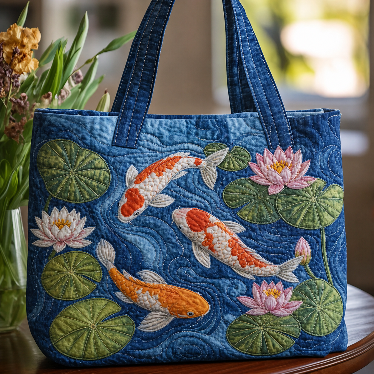 Koi Pond Quilted Tote Bag