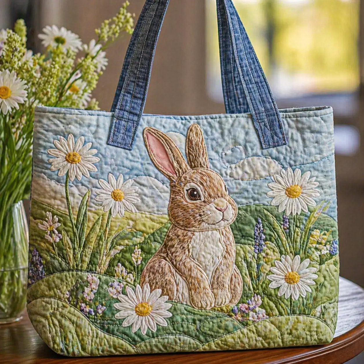 Bunny Meadow Quilted Tote Bag
