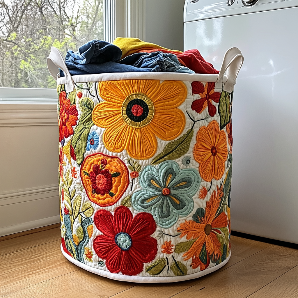 Floral Joy Quilted Laundry Basket NCU0DDK696