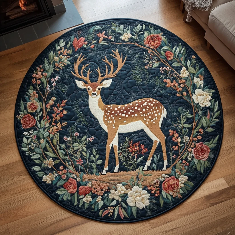Graceful Deer Quilted Round Mat