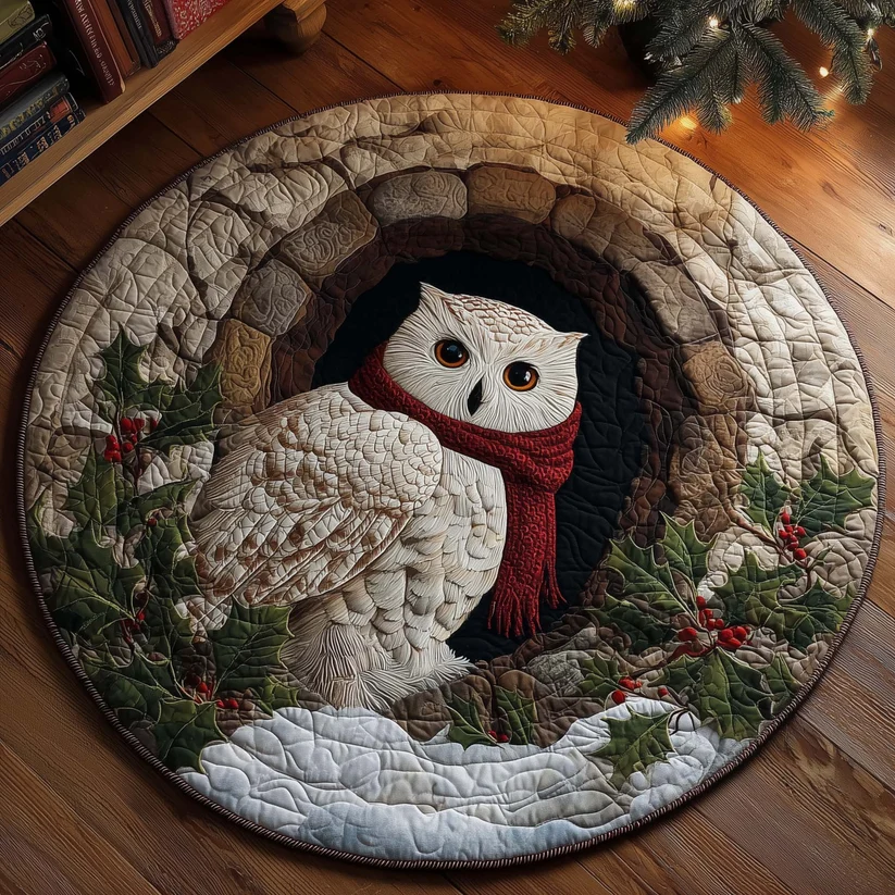 Christmas Snowy Owl Quilted Round Mat