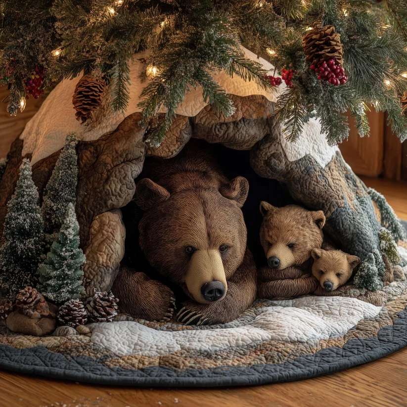Bear Forest Spirit Quilted Tree Skirt