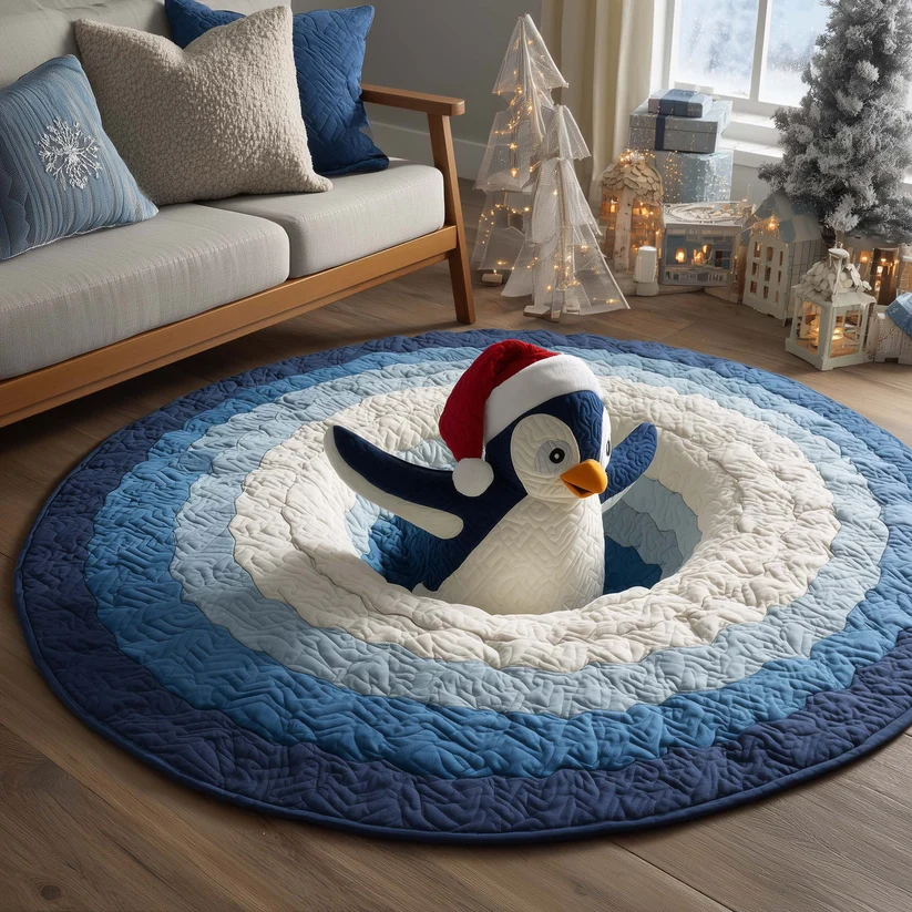 Penguin Slip Quilted Round Mat