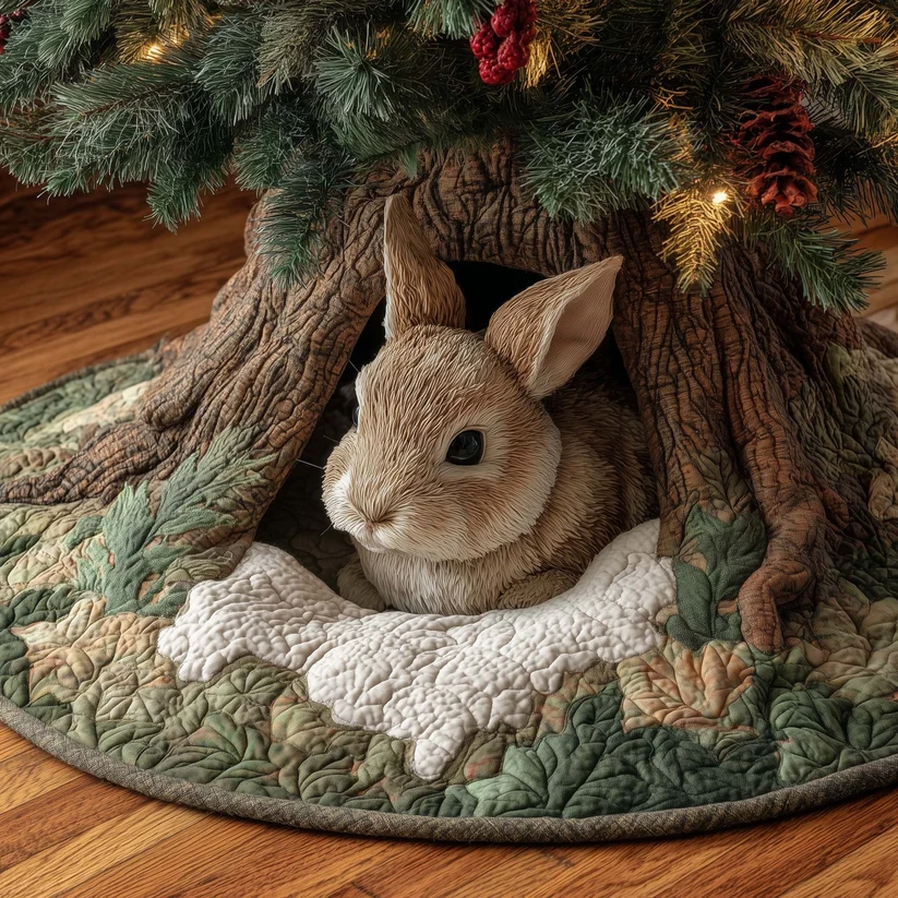 Woodland Rabbit Quilted Tree Skirt