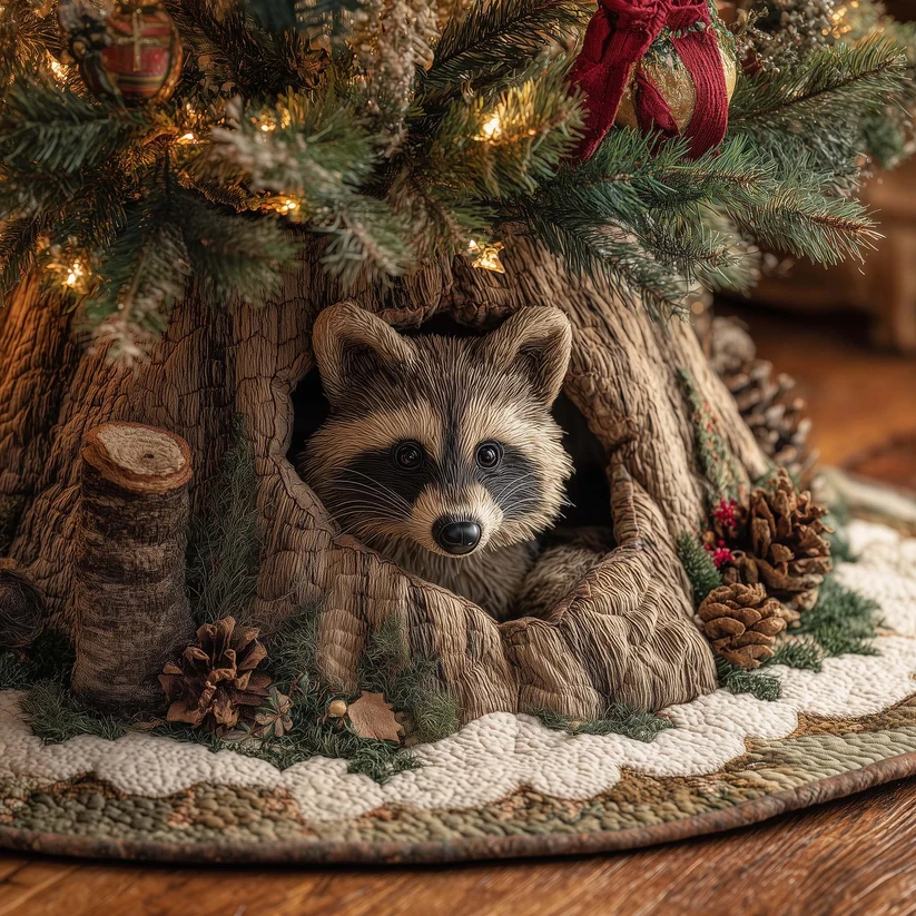 Woodland Raccoon Quilted Tree Skirt