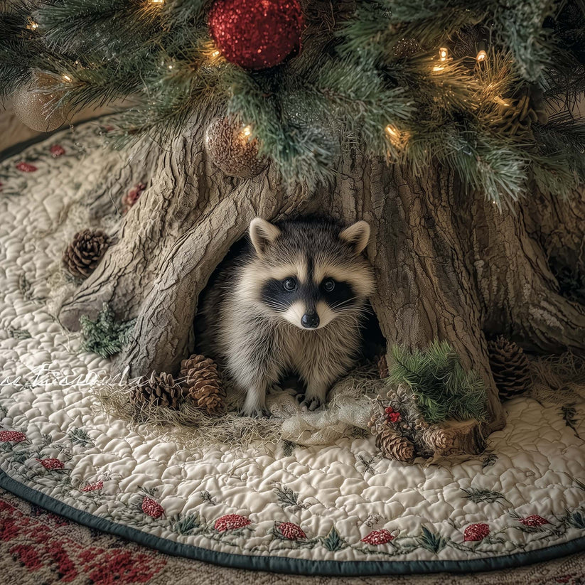 Woodland Raccoon Quilted Tree Skirt