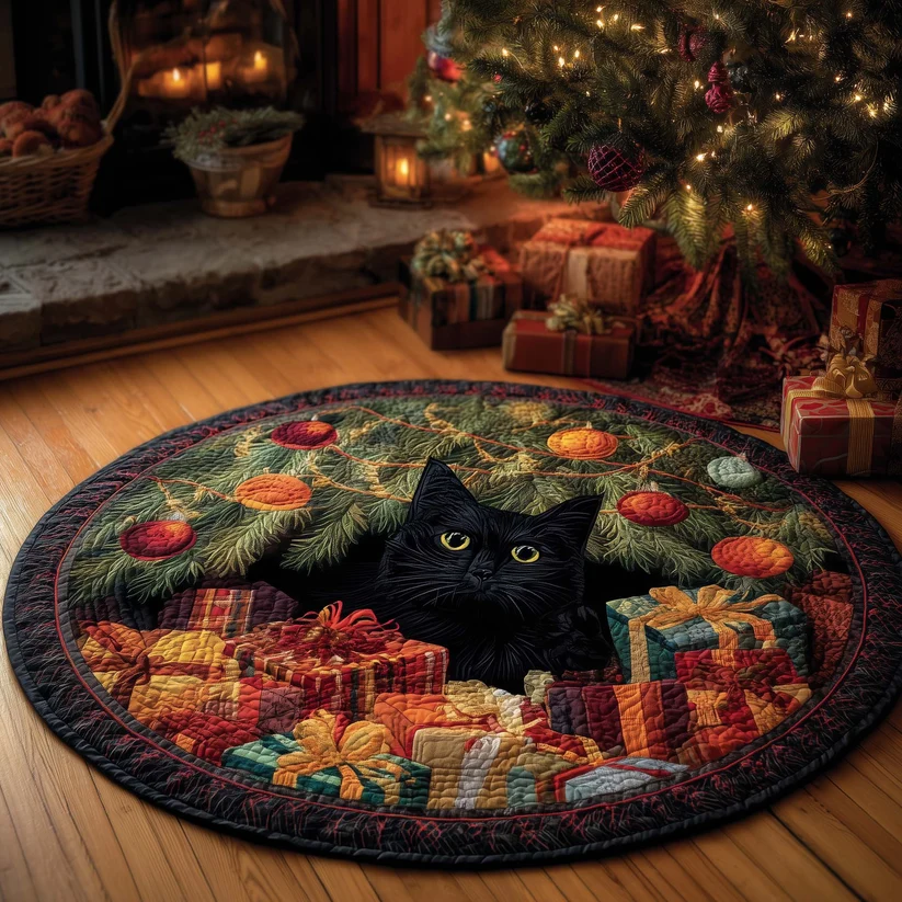 Midnight Magic Cat Quilted Round Mat