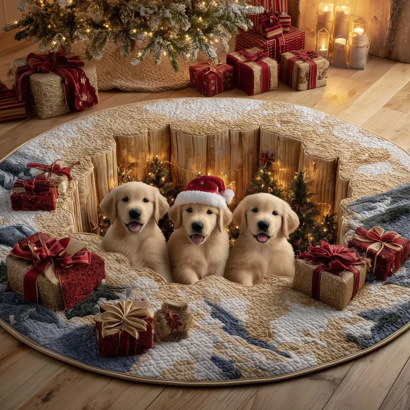 Christmas Golden Crew Quilted Round Mat