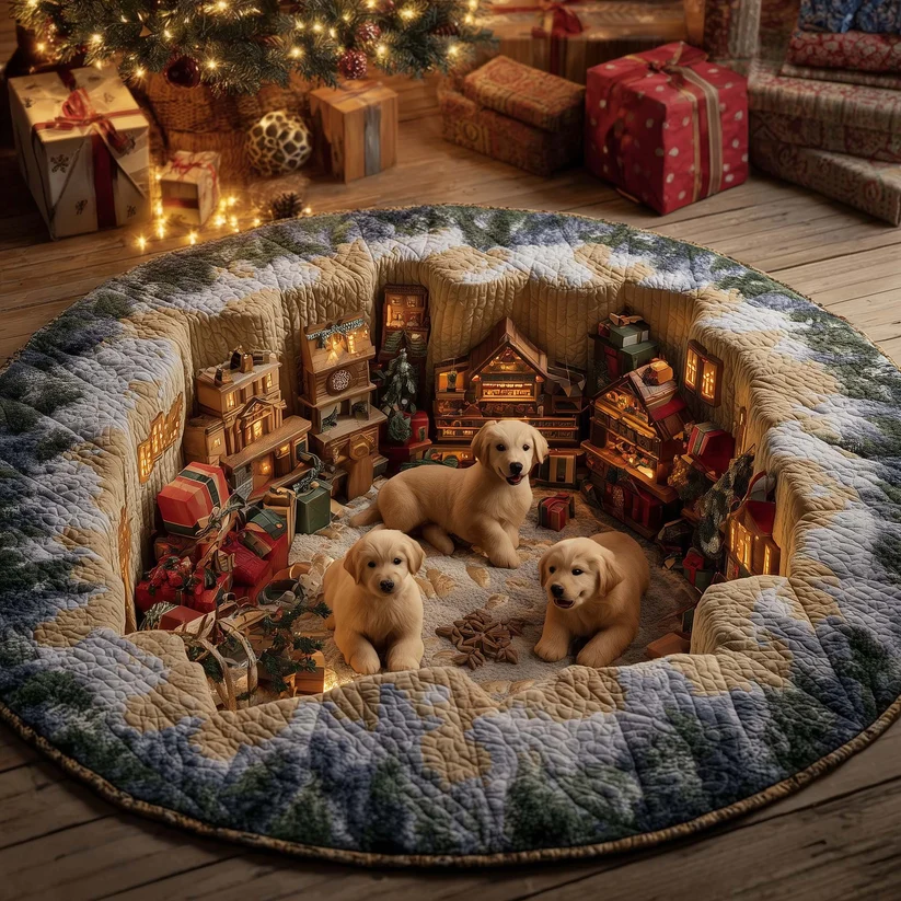 Christmas Golden Crew Quilted Round Mat