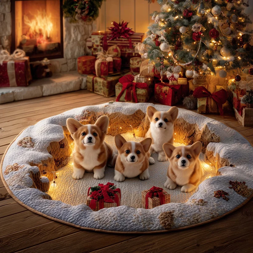 Festive Corgi Quilted Round Mat