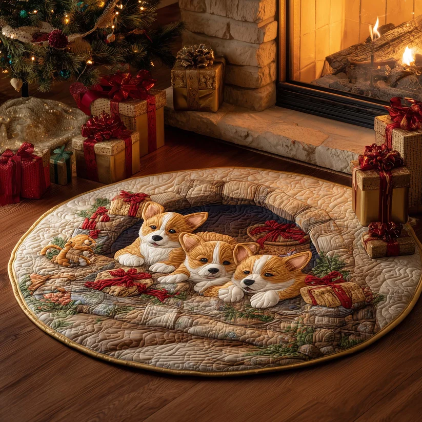 Festive Corgi Quilted Round Mat