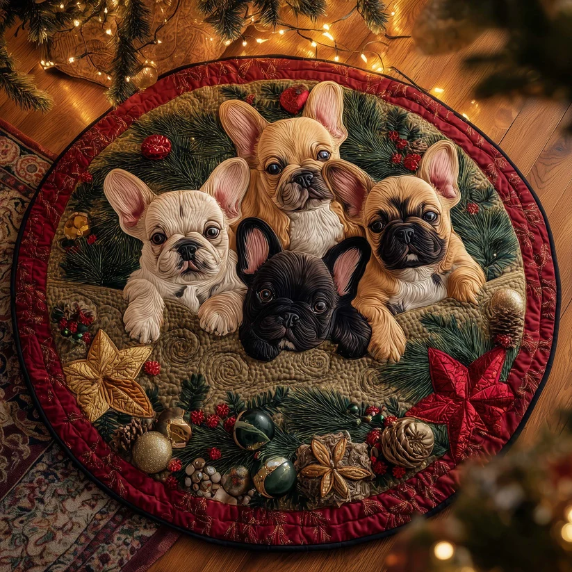 Festive Frenchie Quilted Round Mat