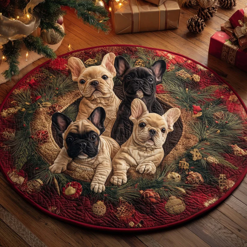 Festive Frenchie Quilted Round Mat
