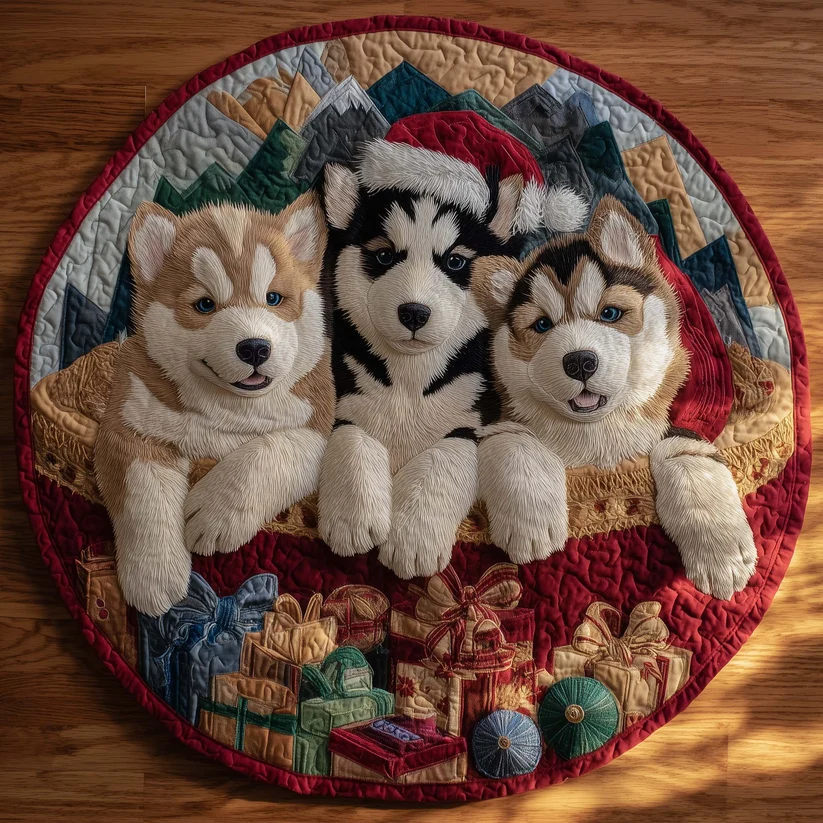 Winter Husky Quilted Round Mat