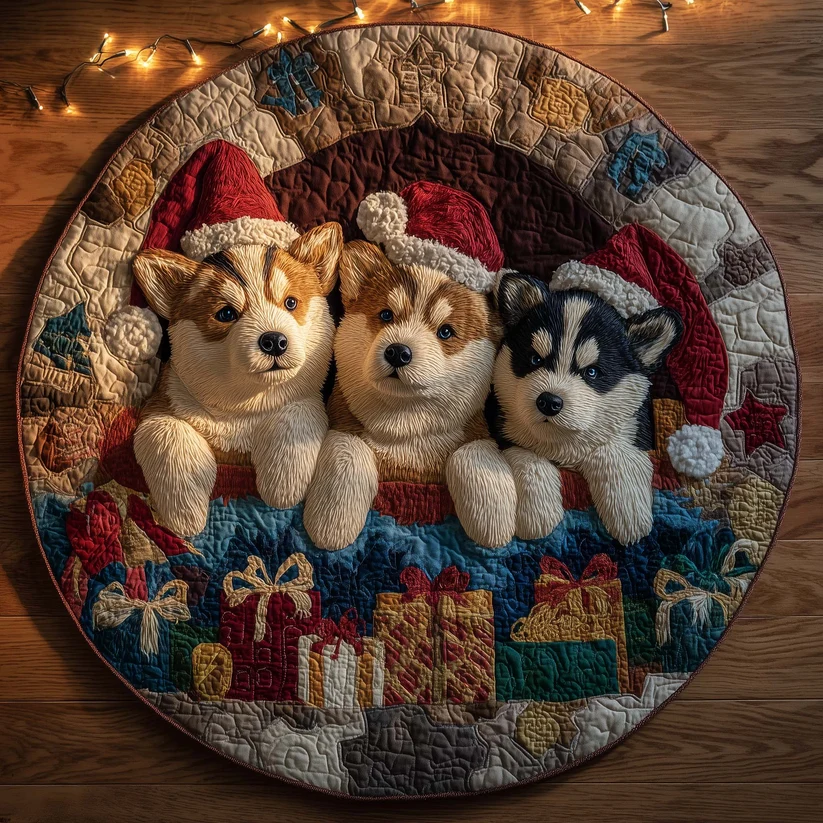 Winter Husky Quilted Round Mat