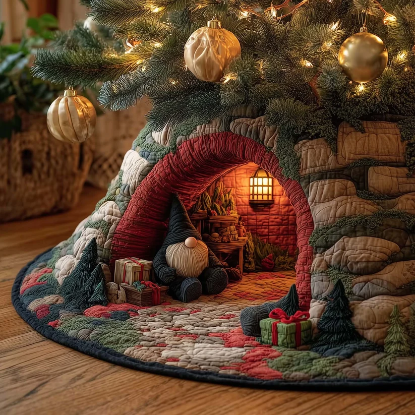 Christmas Gnomes Quilted Tree Skirt