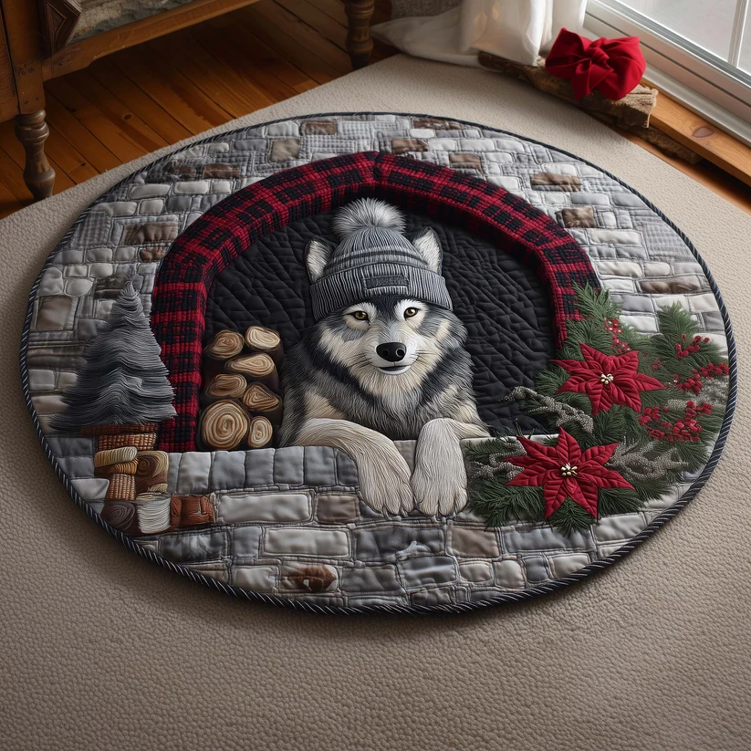 Wolf Holiday Delight Quilted Round Mat