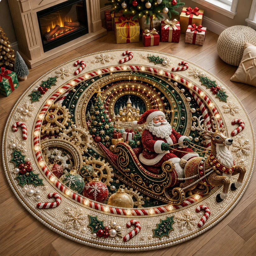 Santa Sleigh Magic Quilted Round Mat