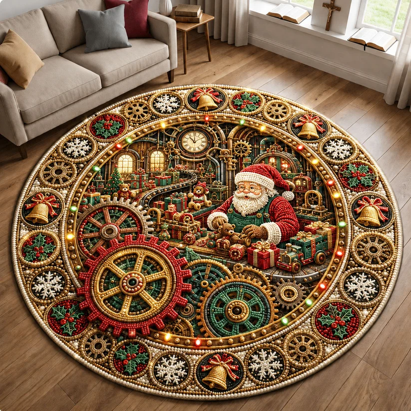 Santa Toy Workshop Quilted Round Mat