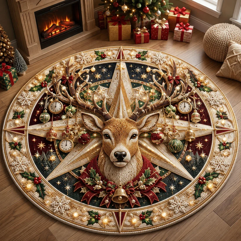 Christmas Reindeer Star Quilted Round Mat