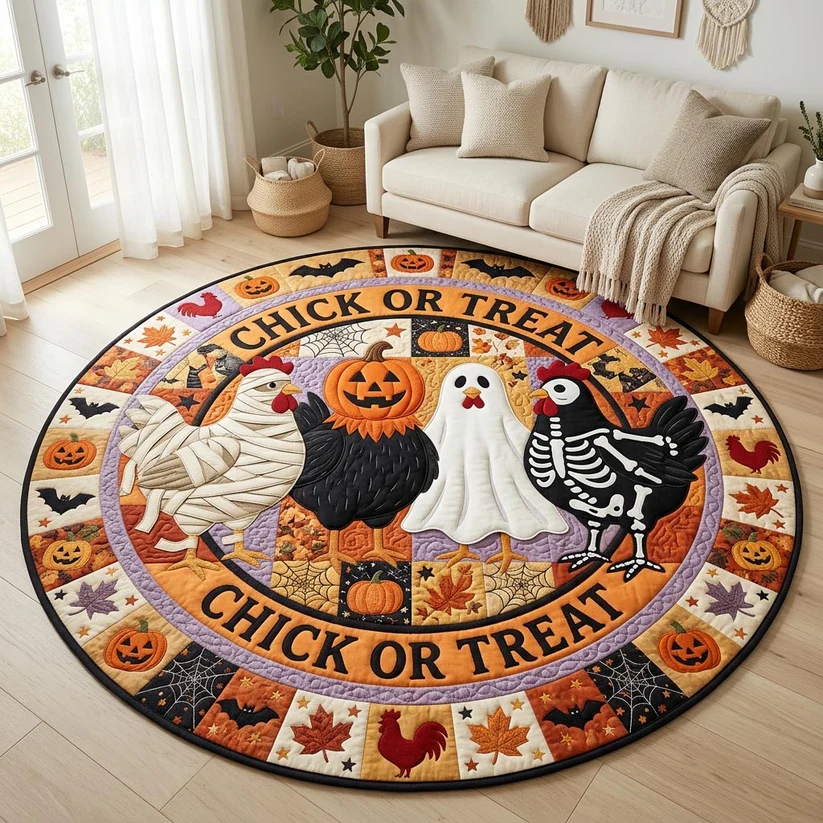 Chick Or Treat Quilted Round Mat