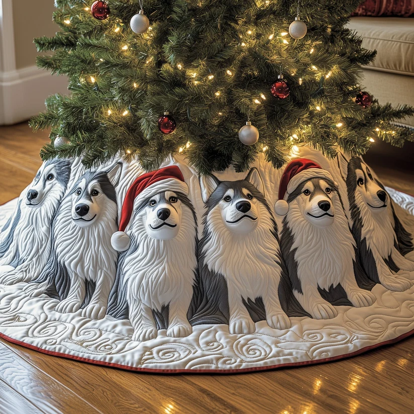 Festive Husky Quilted Tree Skirt