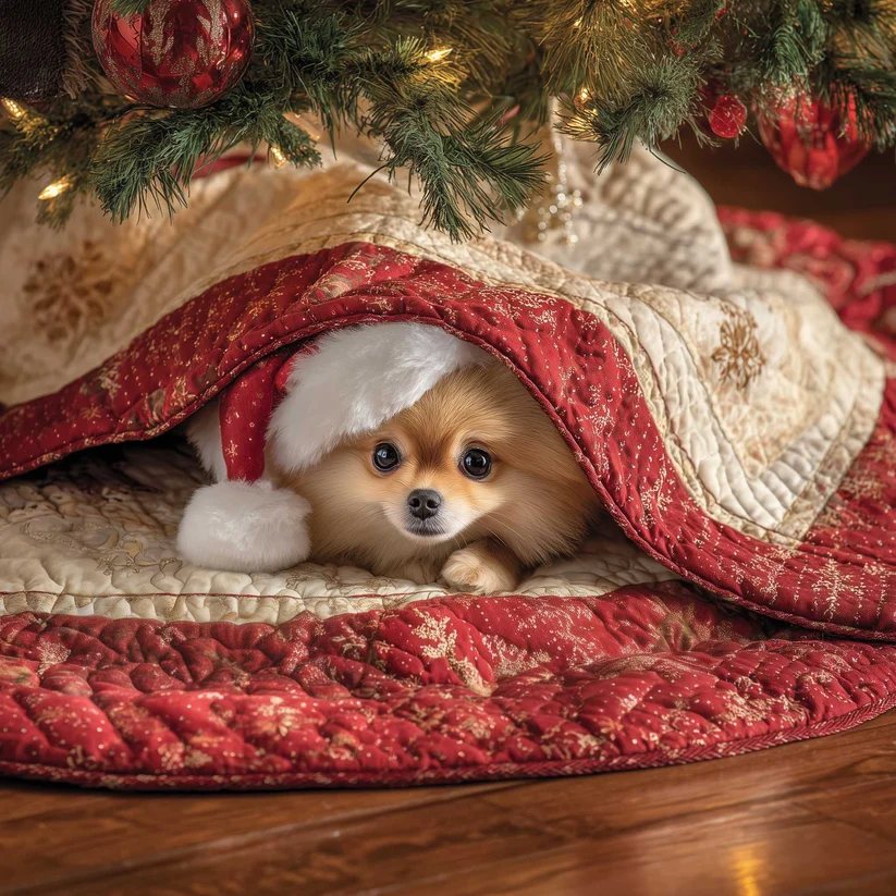 Pomeranian Beagle Quilted Tree Skirt