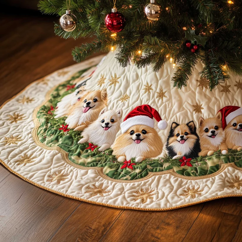 Pomeranian Quilted Tree Skirt