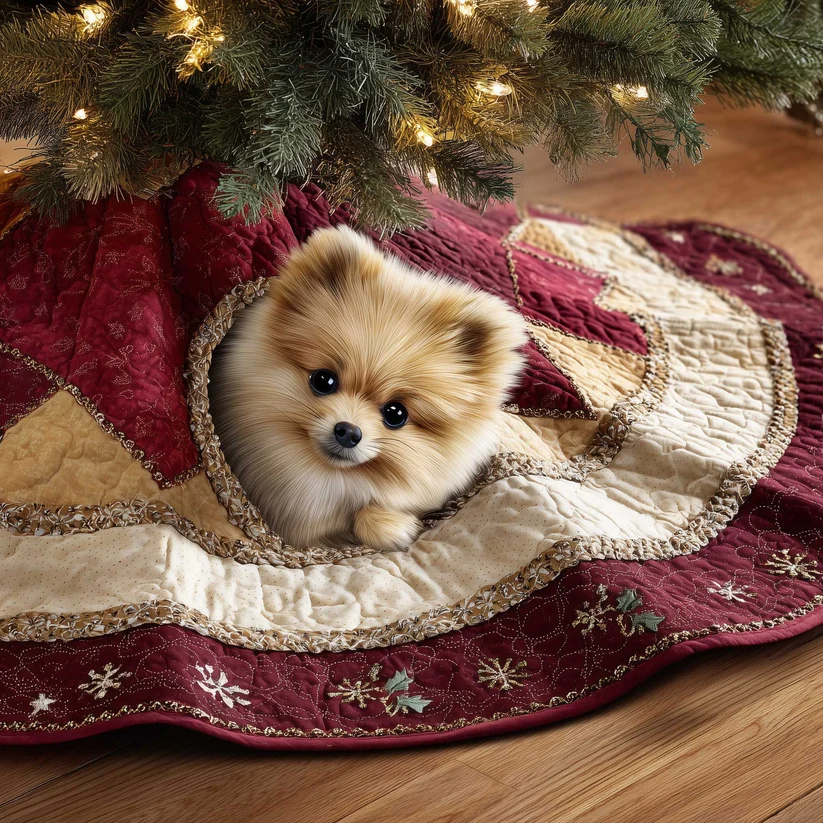 Pomeranian Quilted Tree Skirt