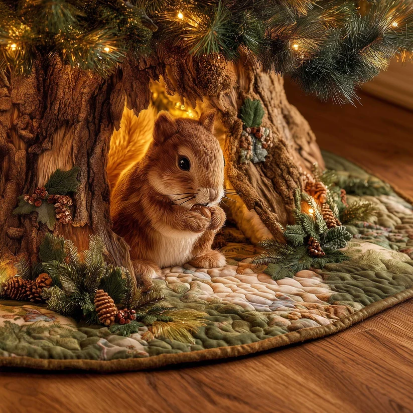 Charming Squirrel Quilted Tree Skirt