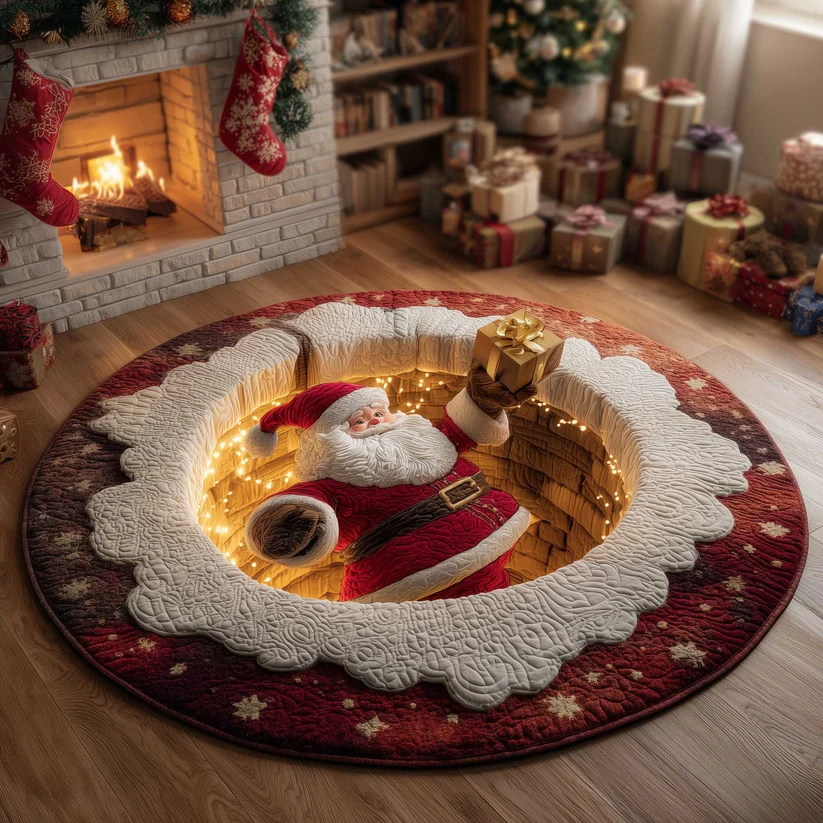 Jolly Santa Quilted Round Mat