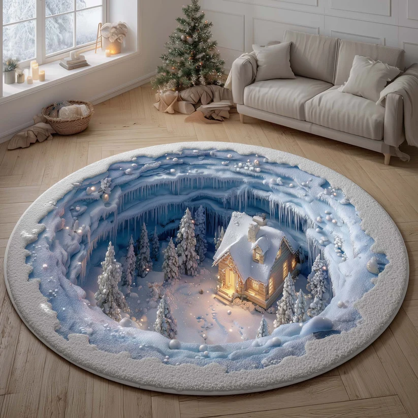 Holiday Village Quilted Round Mat