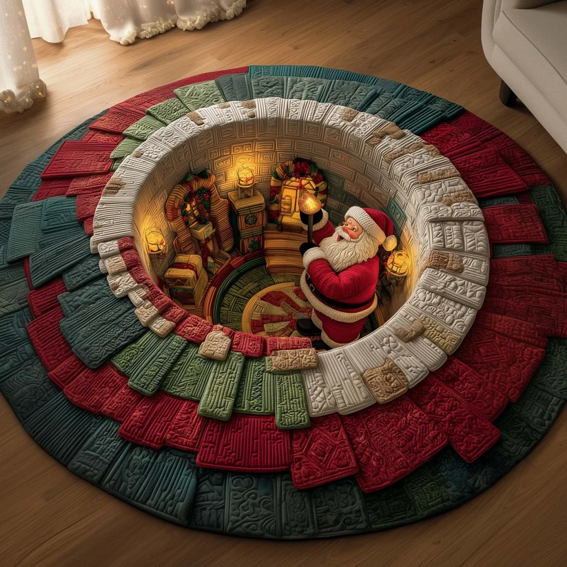 Jolly Santa Quilted Round Mat