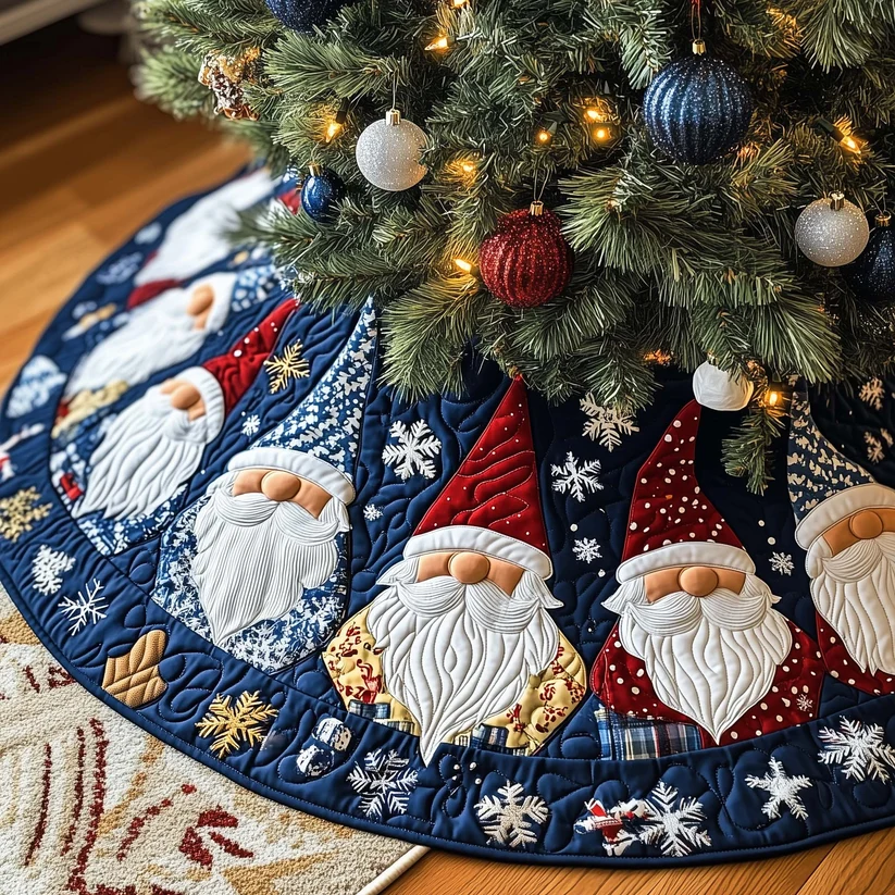 Holiday Gnome Quilted Tree Skirt