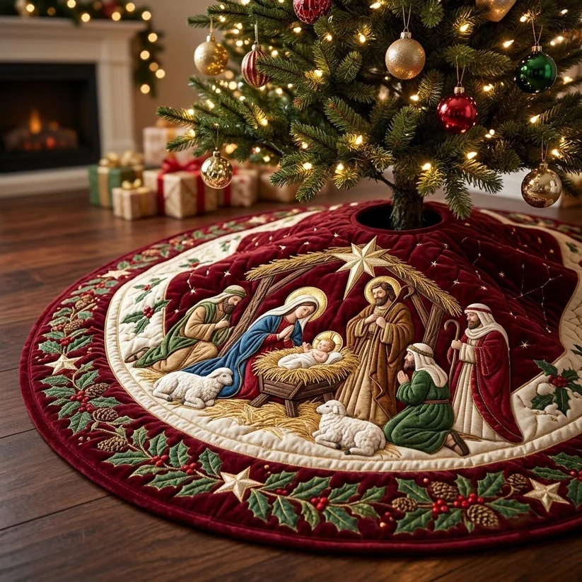 Nativity Scene Quilted Tree Skirt