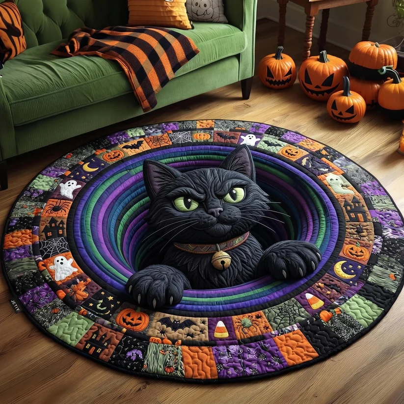 Black Cat Quilted Round Mat