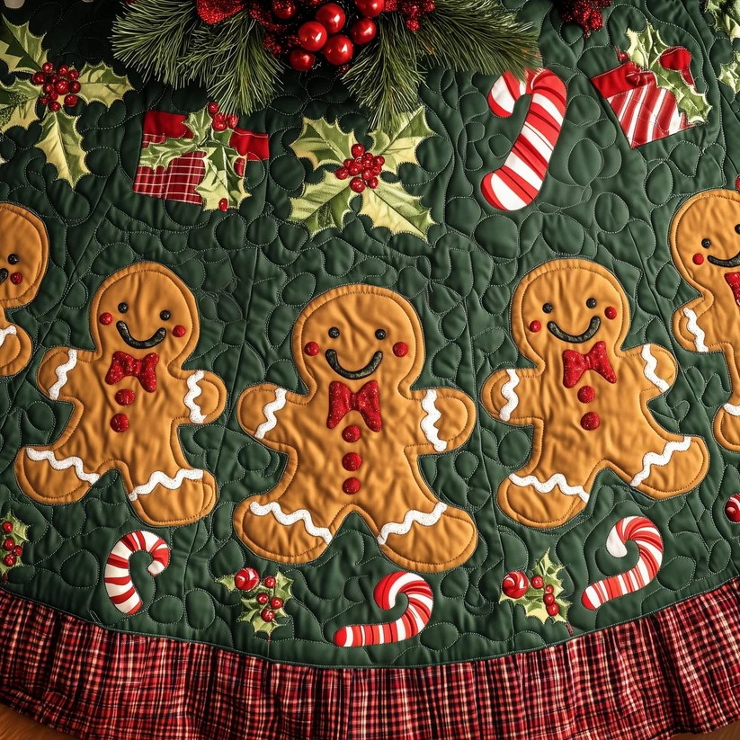 Gingerbread Cookie Quilted Tree Skirt