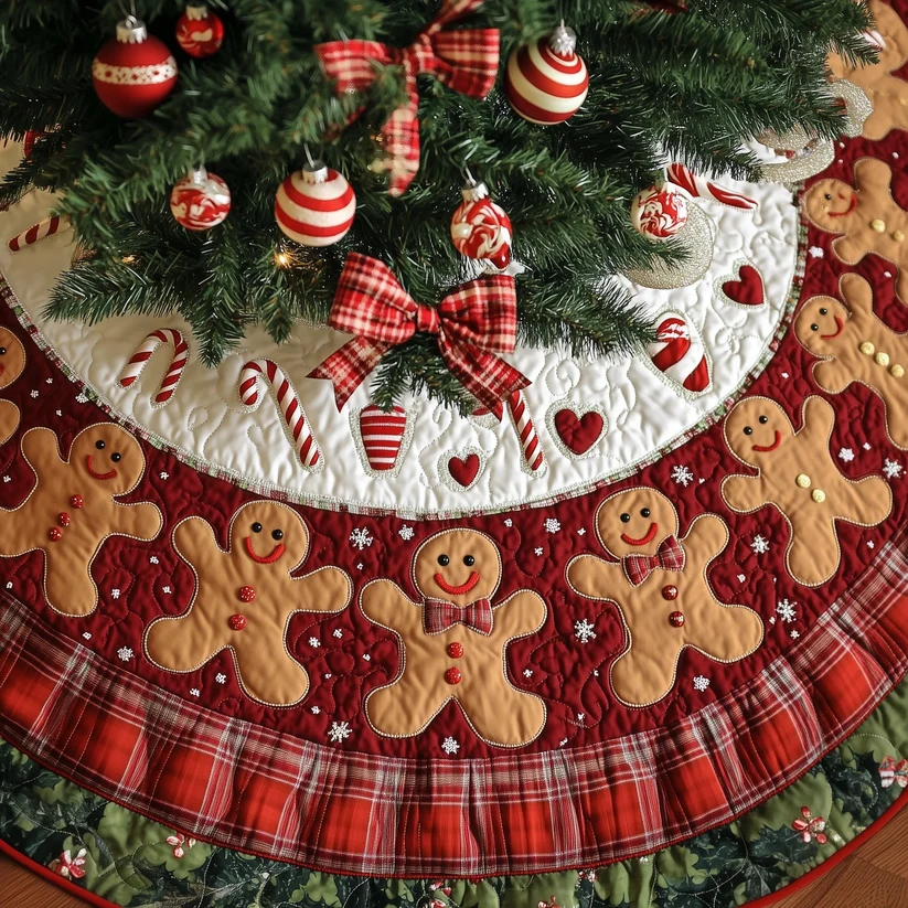Gingerbread Cookie Quilted Tree Skirt