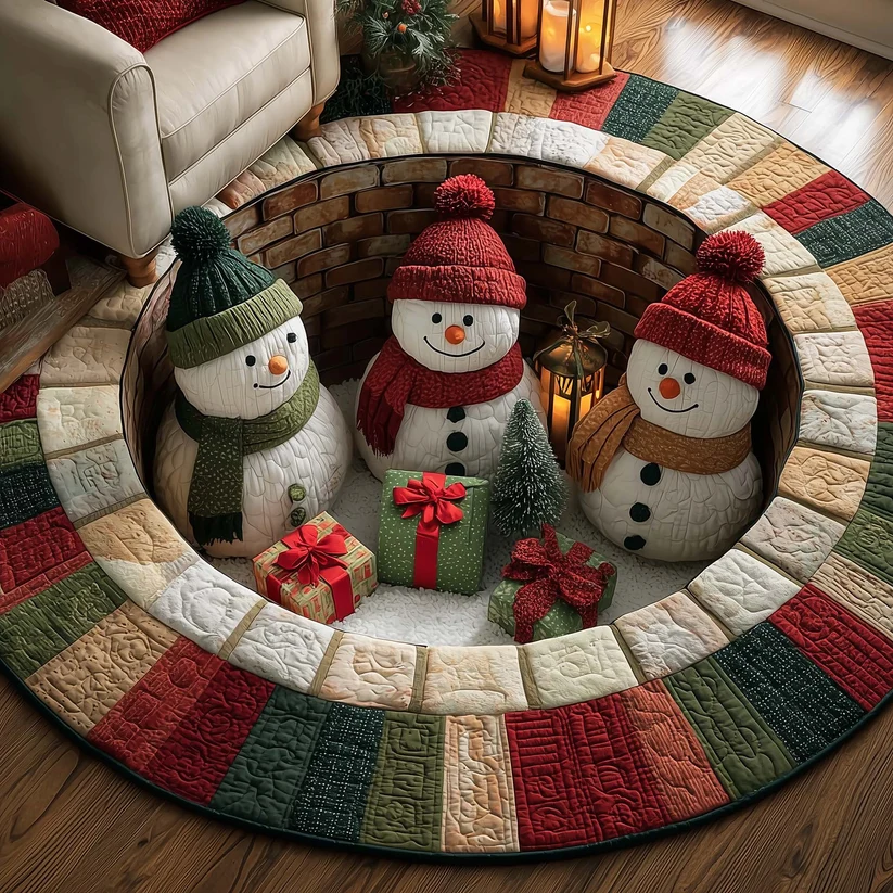 Festive Snowman Quilted Round Mat