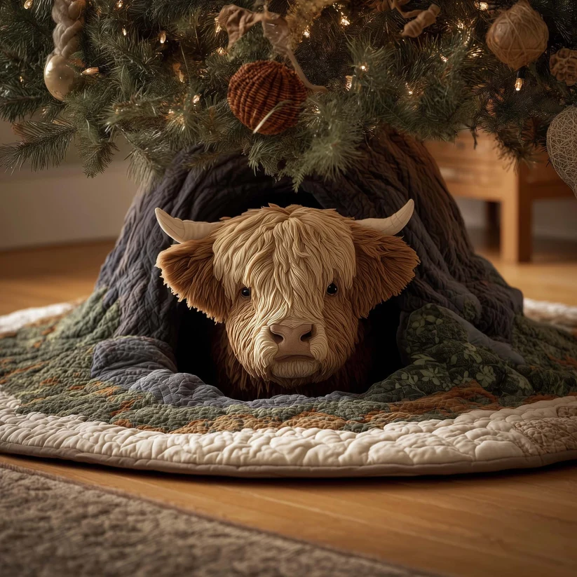 Highland Cow Quilted Tree Skirt