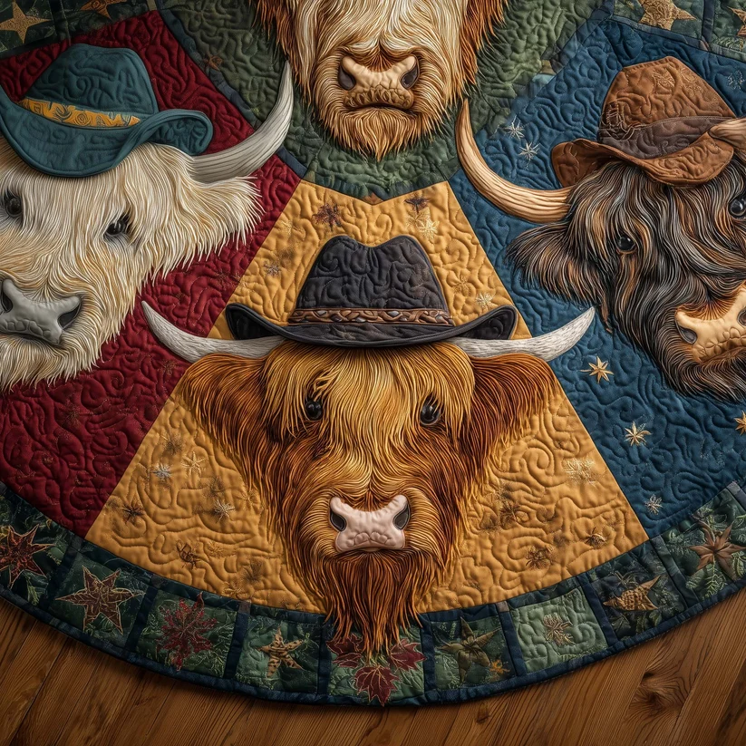 Highland Cow Quilted Tree Skirt