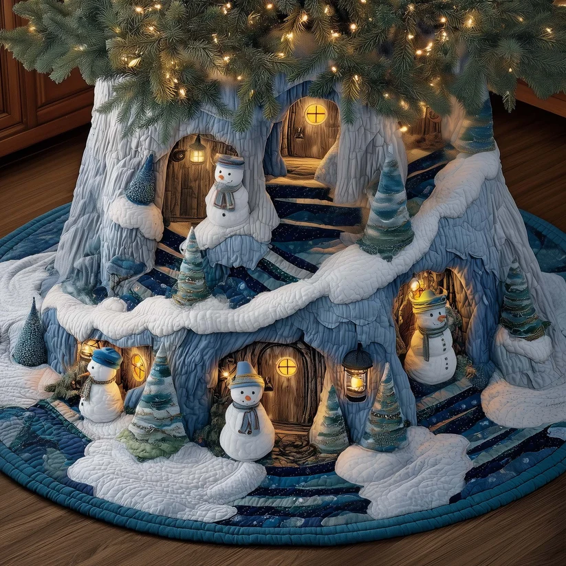 Snowmen Lane Quilted Tree Skirt